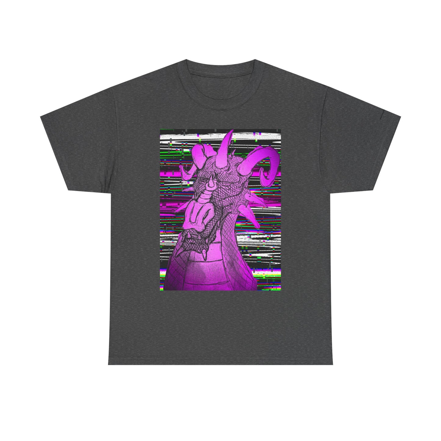 Vaporwave Dragon T-Shirt — Glitch Art Neon Purple Dragon Tee