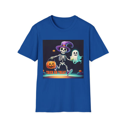 Halloween Skeleton Unisex T-Shirt, Trick or Treat Tee, Spooky Season Apparel, Ghost Theme Shirt, Halloween Costume Top