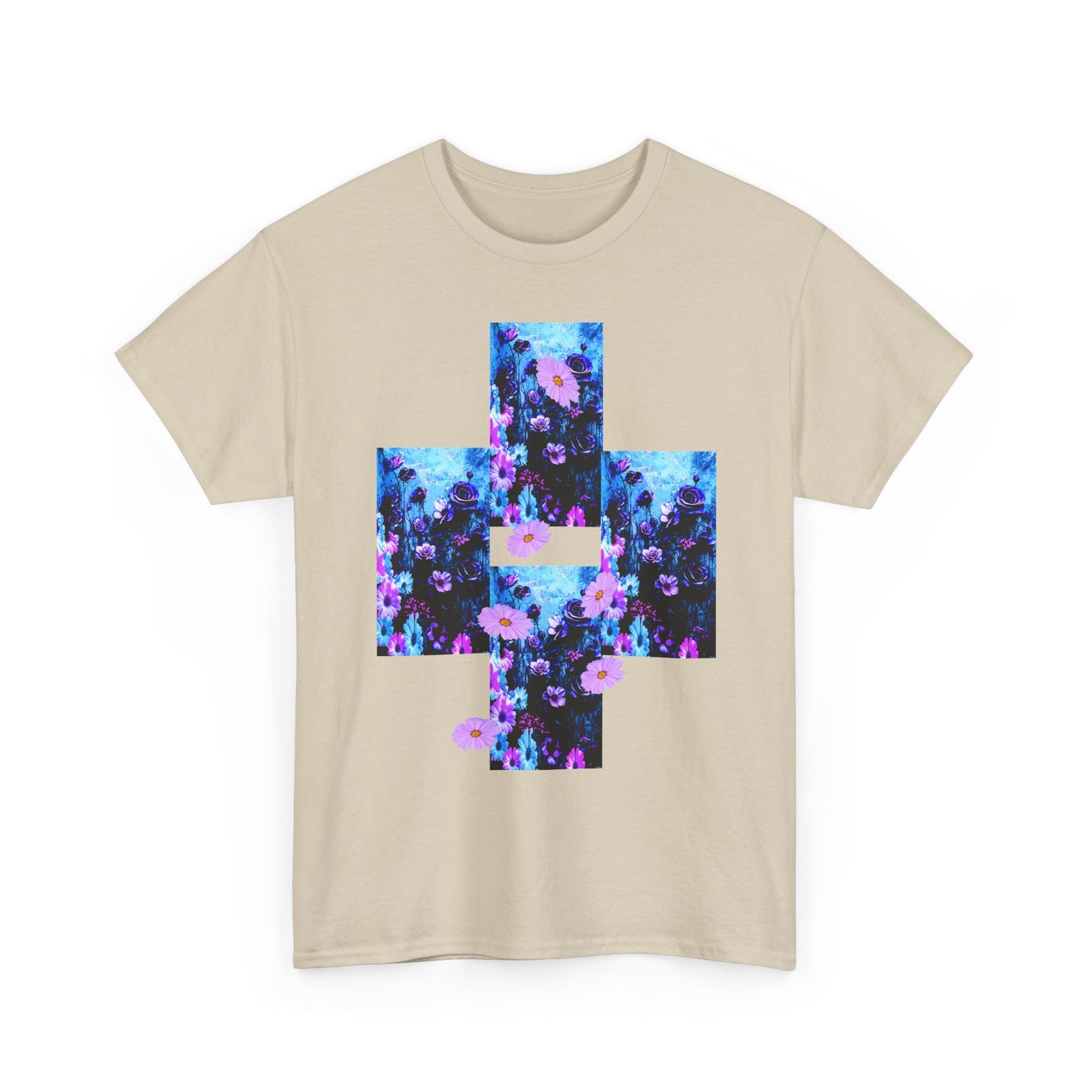 Floral Blue Cross T-Shirt — Vintage Indie Floral Graphic Tee