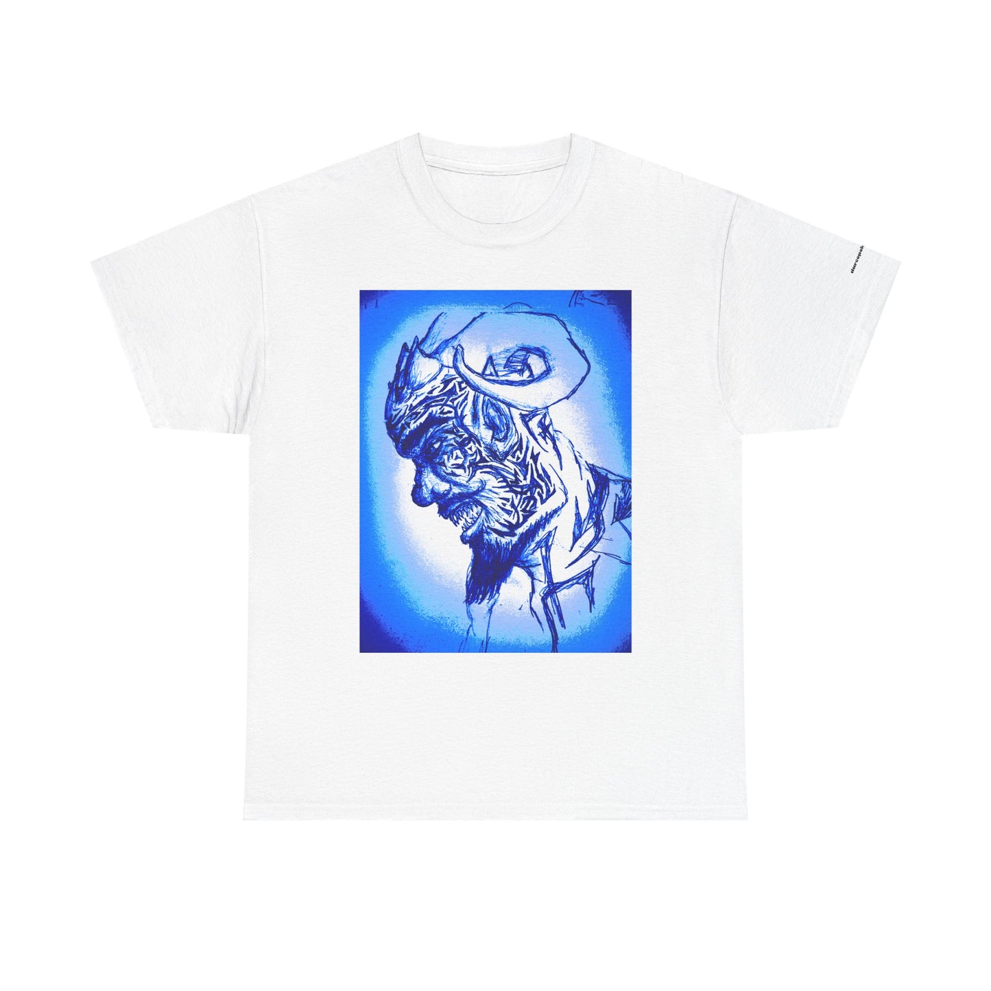 Blue Surreal Demon Horned Halo Portrait Tee