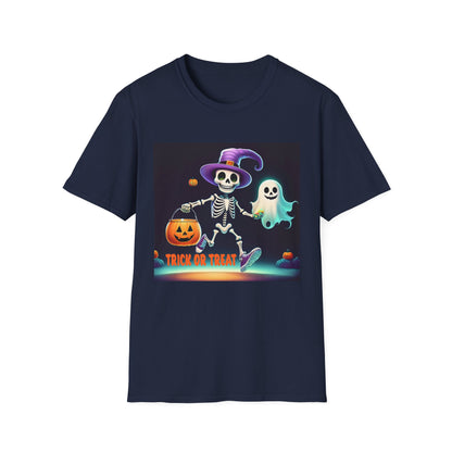 Halloween Skeleton Unisex T-Shirt, Trick or Treat Tee, Spooky Season Apparel, Ghost Theme Shirt, Halloween Costume Top
