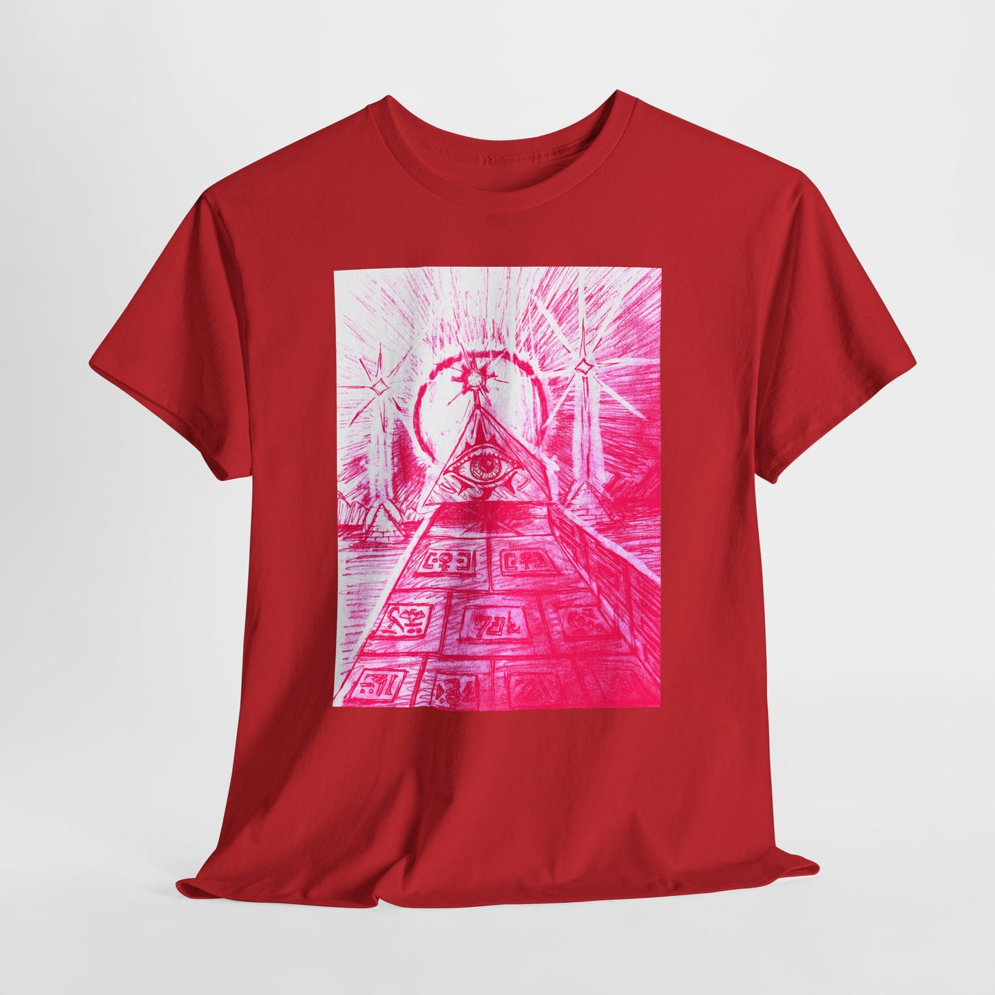 Pink Pyramid Eye Vibrant Artistic Unisex Heavy Cotton Tee | Creative Graphic Tee for Art Lovers, Casual Wear, Gifts, Festival Apparel, Statement Shirt