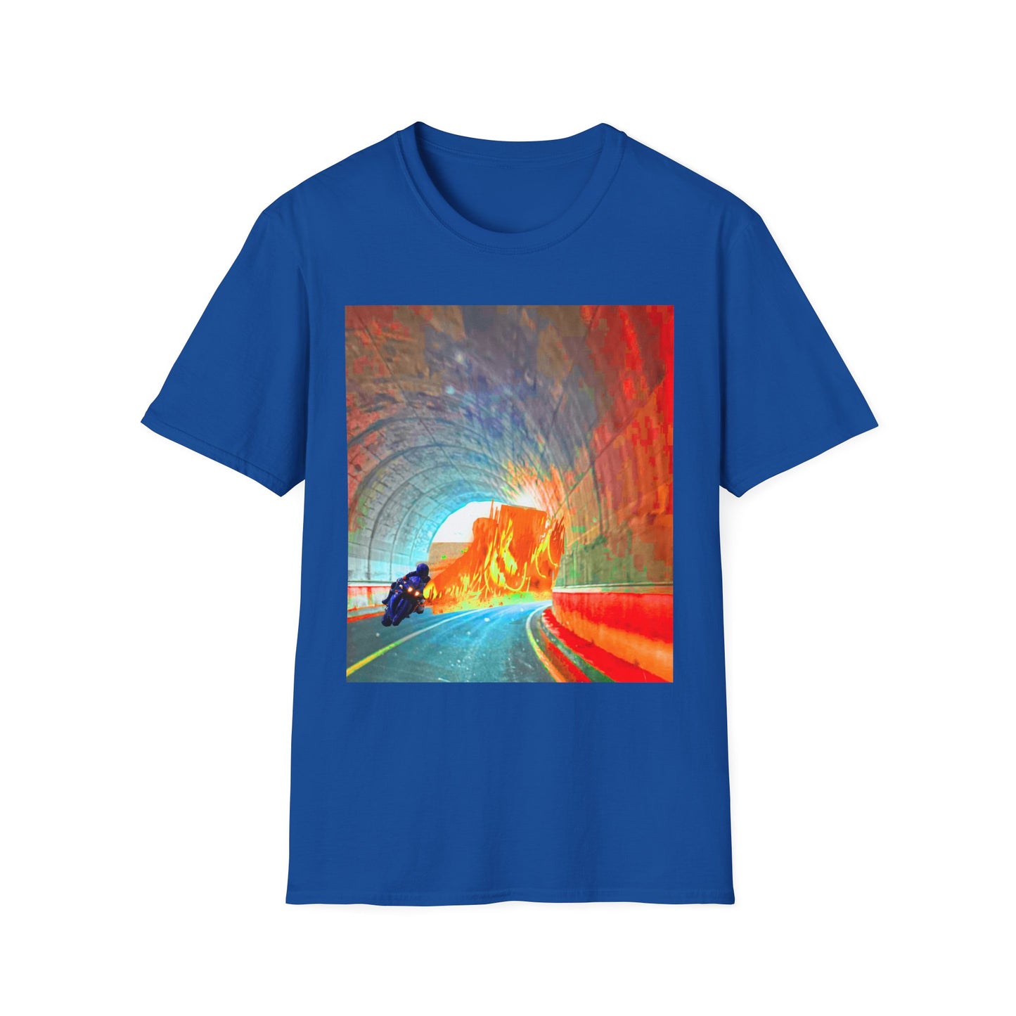 Vibrant Adventure motorcycle T-Shirt | Unisex Softstyle Tee, Casual Streetwear, Trendy Graphic Top, Unique Gift for Travelers, Colorful Artwork Shirt