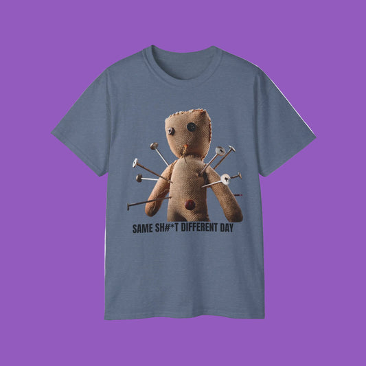 Voodoo Doll Humor Tee, Fun Statement T-Shirt for Everyday Wear, Gift for Friends, Casual Style, Quirky Graphic Shirt