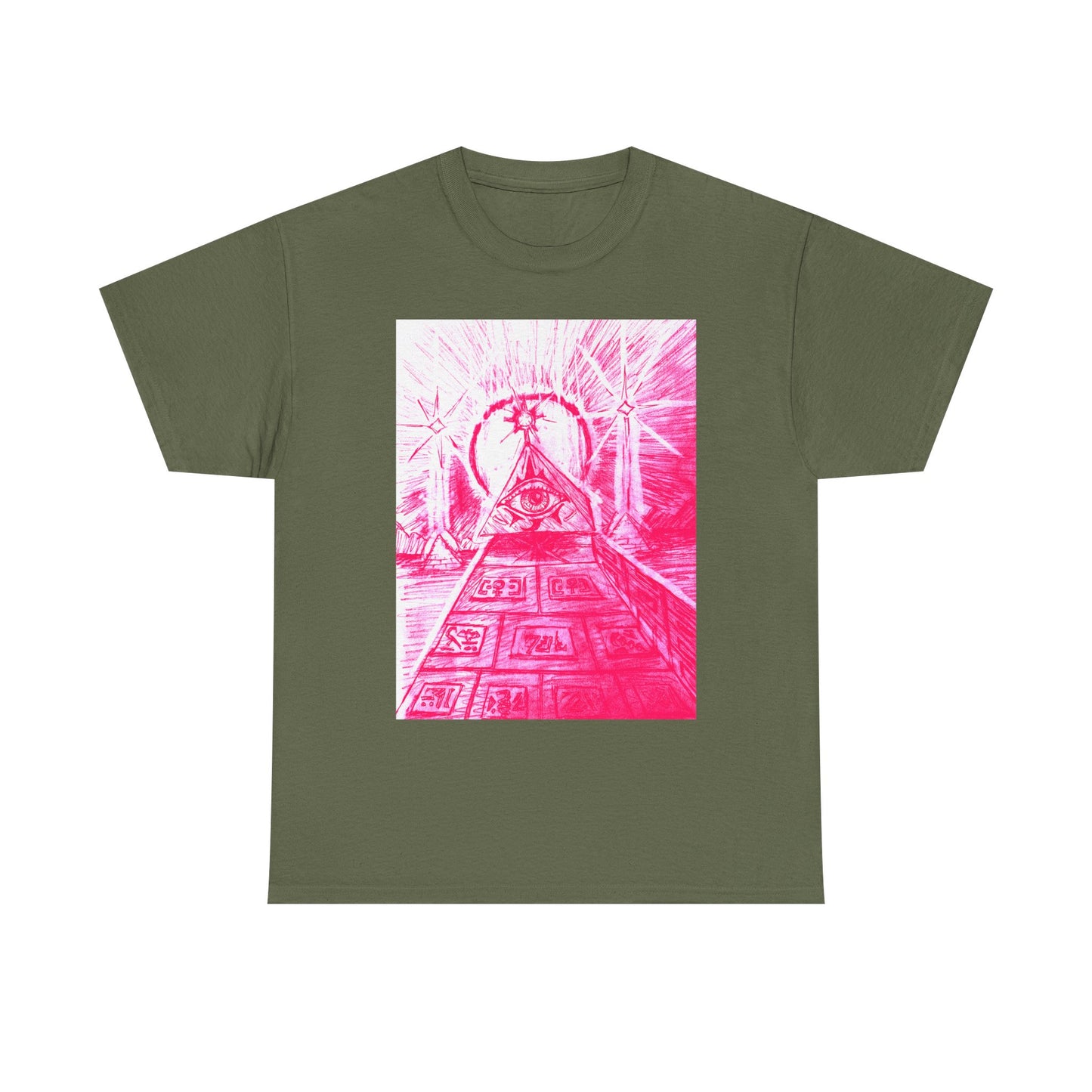 Pink Pyramid Eye Vibrant Artistic Unisex Heavy Cotton Tee | Creative Graphic Tee for Art Lovers, Casual Wear, Gifts, Festival Apparel, Statement Shirt