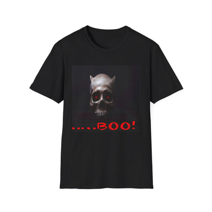 Spooky Skull BOO Halloween Tee, Unisex Softstyle T-Shirt, Halloween Apparel, Casual Ghost Shirt, October Fun Wear, Boo T-Shirt