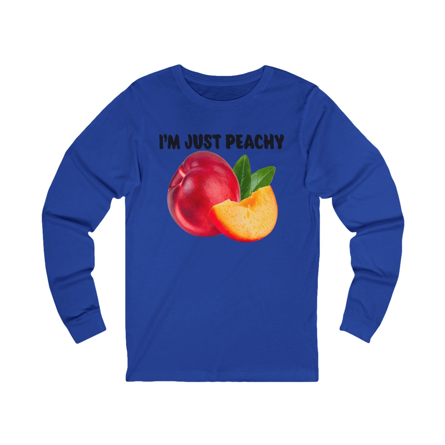 Peachy Unisex Long Sleeve Tee, Casual Wear, Fun Gift, Summer Vibes, Quirky Graphic Tee, Vegan Friendly Clothing