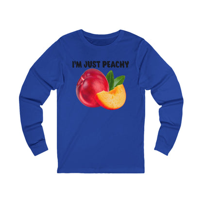 Peachy Unisex Long Sleeve Tee, Casual Wear, Fun Gift, Summer Vibes, Quirky Graphic Tee, Vegan Friendly Clothing