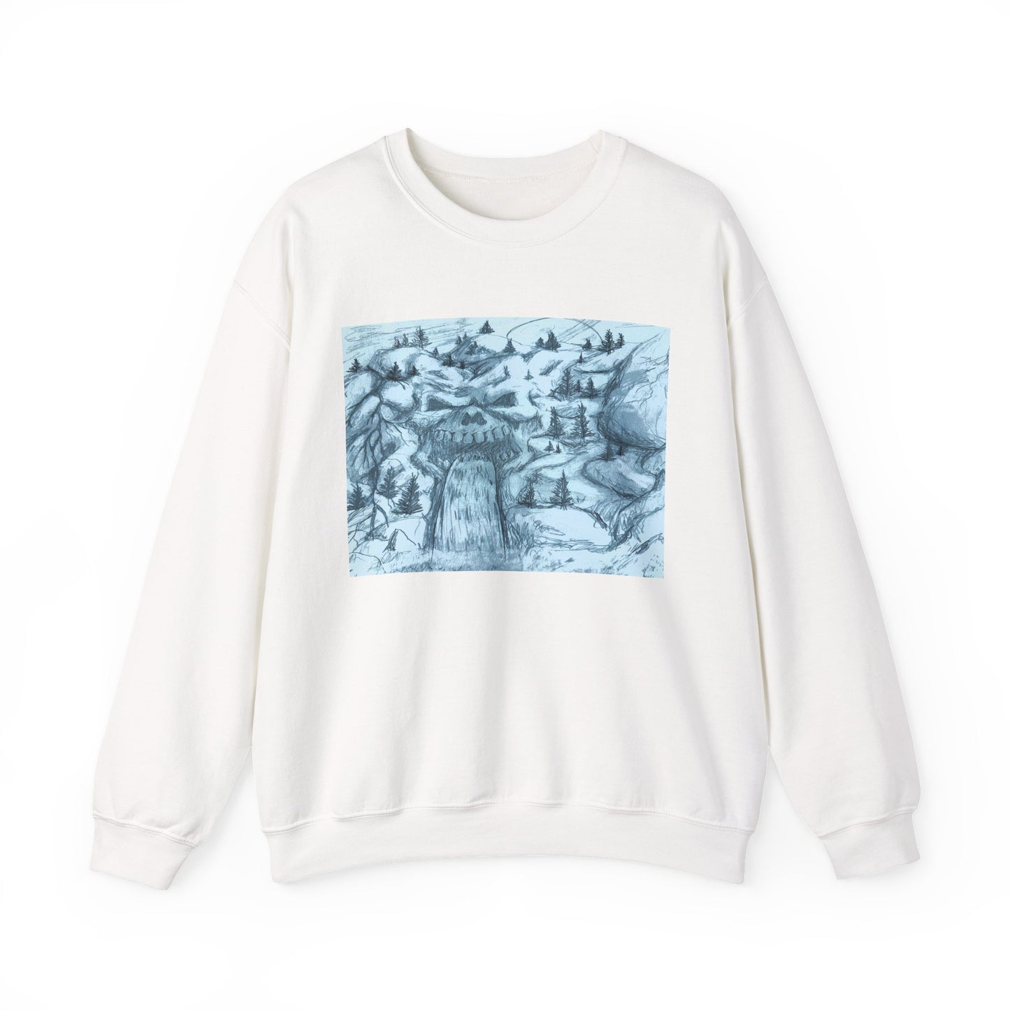 Skull Waterfalls Cozy Crewneck Sweatshirt, Unisex Sweatshirt, Winter Fashion, Comfortable Layer, Casual Wear, Gift for Him/Her