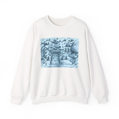 Skull Waterfalls Cozy Crewneck Sweatshirt, Unisex Sweatshirt, Winter Fashion, Comfortable Layer, Casual Wear, Gift for Him/Her