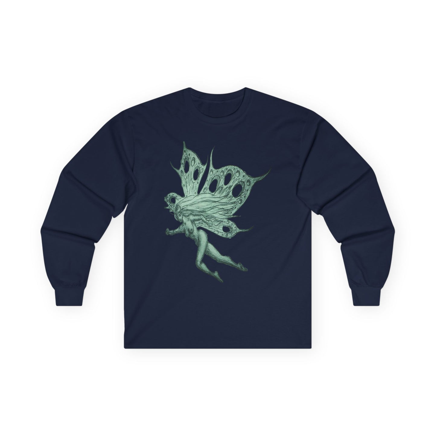 Green Fairy Wings Long Sleeve Tee — Ethereal Nature Graphic Shirt