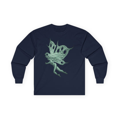 Green Fairy Wings Long Sleeve Tee — Ethereal Nature Graphic Shirt