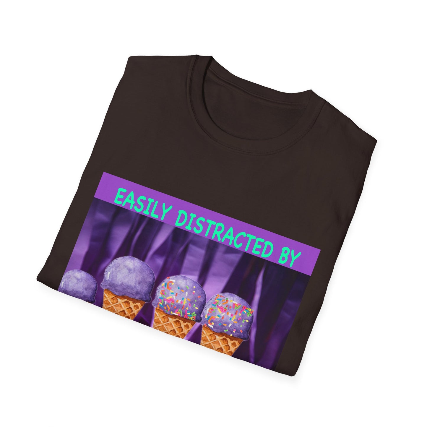 Easily Distracted By Ice Cream T-Shirt, Funny Gift for Ice Cream Lovers, Unisex Graphic Tee, Summer Shirt, Ideal for Birthdays, Casual Wear