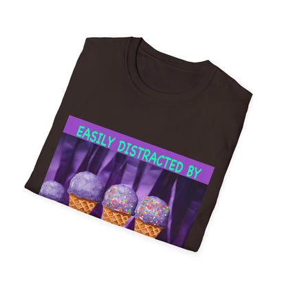 Easily Distracted By Ice Cream T-Shirt, Funny Gift for Ice Cream Lovers, Unisex Graphic Tee, Summer Shirt, Ideal for Birthdays, Casual Wear