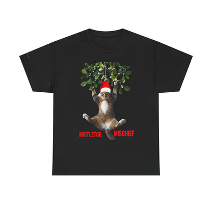 Christmas Cat & Mistletoe Tee — "Mistletoe Mischief" Holiday T-Shirt