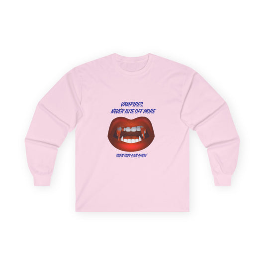 Vampire Humor Long Sleeve Tee, Unisex Halloween T-Shirt, Spooky Party, Funny Gift, Graphic Tee for Vampire Lovers, Casual Wear