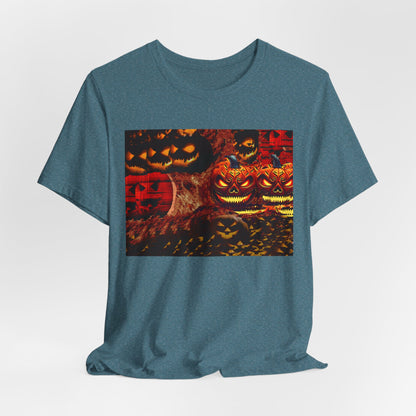 Halloween Distorted Pumpkin Graphic Tee, Unisex T-Shirt for Autumn, Spooky Season Top, Halloween Costume Idea, Men's & Women's Casual Wear