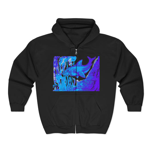 Abstract Blue Wave Zip Hoodie – Psychedelic Ocean Art Full‑Zip Sweatshirt