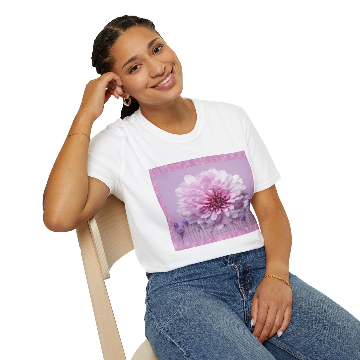 Pink Floral Art Unisex T-Shirt, Softstyle Tee, Summer Fashion, Gift for Her, Floral Shirt, Casual Wear