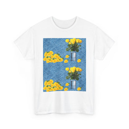 Sunflower double the pretty Bouquet Unisex Heavy Cotton Tee, Floral Graphic Tee, Casual Wear, Gift for Her, Summer Fashion, Eco-Friendly T-Shirt