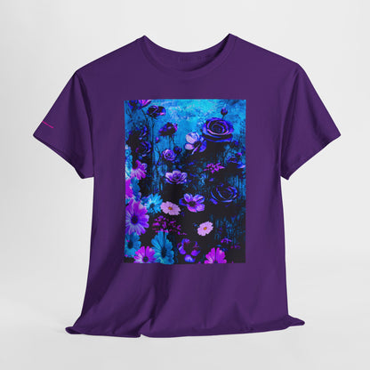 Fluorescent Floral Tee — Neon Blue & Purple Garden T-Shirt