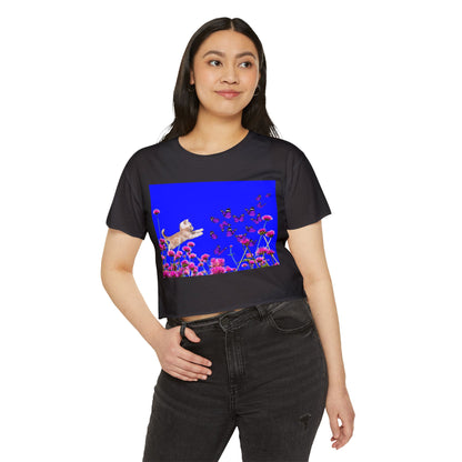 KITTY PLAYS WITH BUTTERFLIES Festival Crop Top