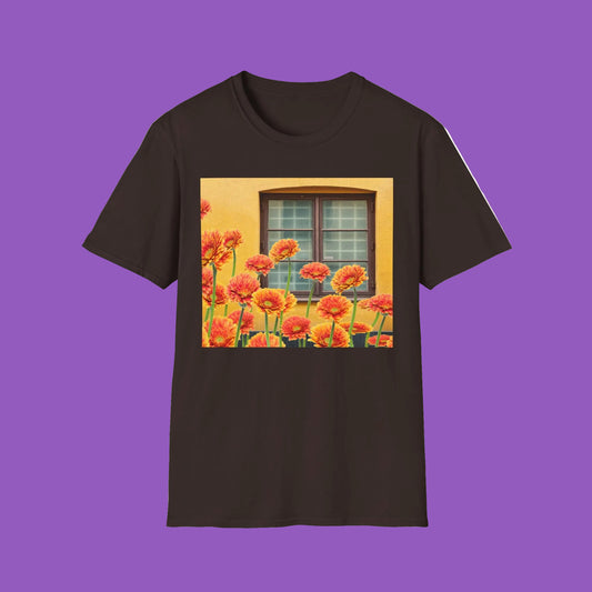 Vibrant Flower Catalina Window Tee - Unisex Softstyle T-Shirt, Floral Graphic Shirt, Spring Fashion, Gift Idea, Art Lover's Top, Summer Outfit