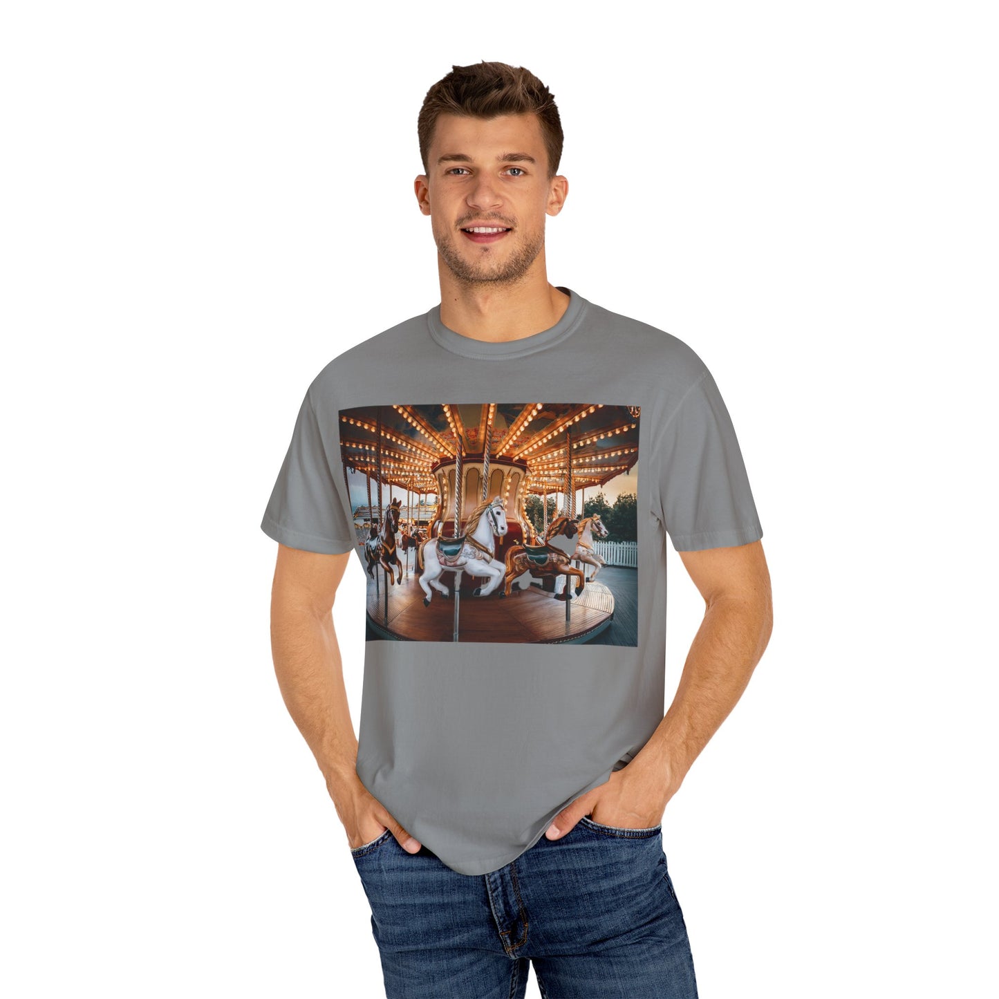 Vintage Full Carousel Horse Design Garment-Dyed T-shirt