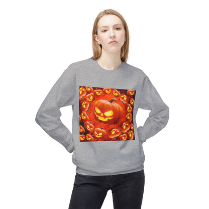 Halloween Pumpkin Planet Crewneck Sweatshirt, Cozy Unisex Fleece, Fall Fashion, Spooky Vibes, Seasonal Sweatshirt, Perfect for Autumn