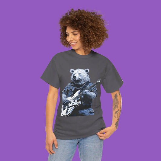 Bear Guitar Tee Drop That Bass — Vintage Rock Bear Graphic T-Shirt