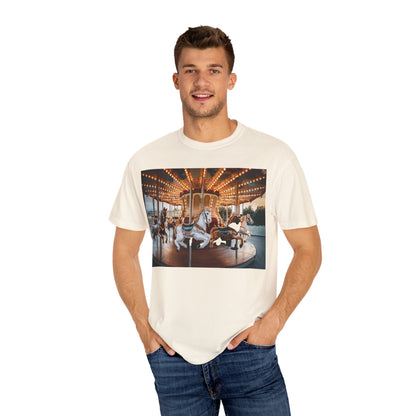 Vintage Full Carousel Horse Design Garment-Dyed T-shirt