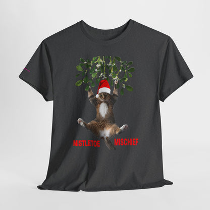 Christmas Cat & Mistletoe Tee — "Mistletoe Mischief" Holiday T-Shirt