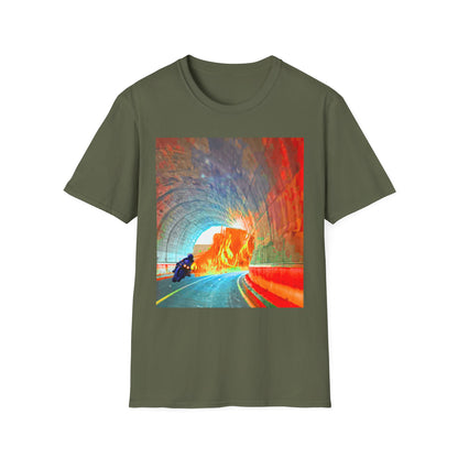 Vibrant Adventure motorcycle T-Shirt | Unisex Softstyle Tee, Casual Streetwear, Trendy Graphic Top, Unique Gift for Travelers, Colorful Artwork Shirt