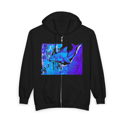 Abstract Blue Wave Zip Hoodie – Psychedelic Ocean Art Full‑Zip Sweatshirt