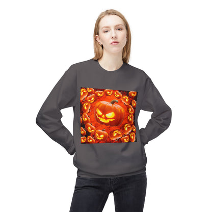 Halloween Pumpkin Planet Crewneck Sweatshirt, Cozy Unisex Fleece, Fall Fashion, Spooky Vibes, Seasonal Sweatshirt, Perfect for Autumn