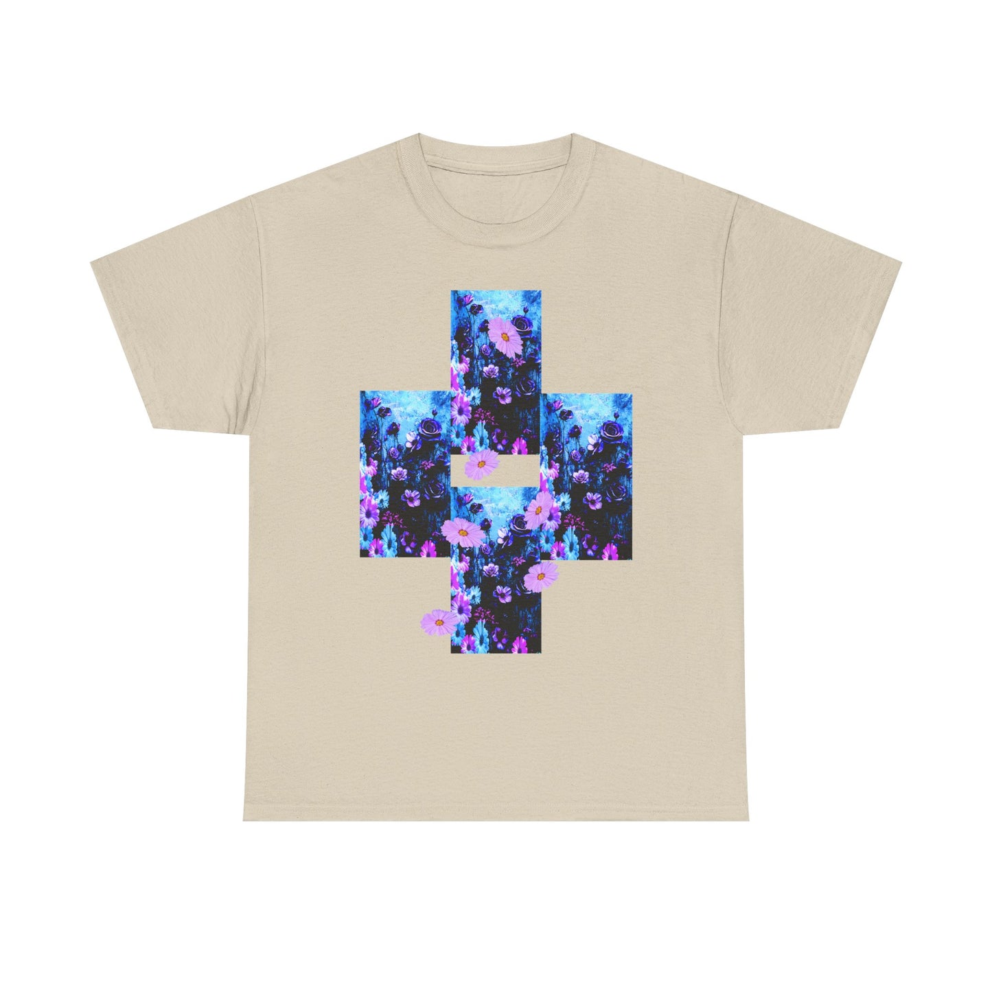 Floral Blue Cross T-Shirt — Vintage Indie Floral Graphic Tee