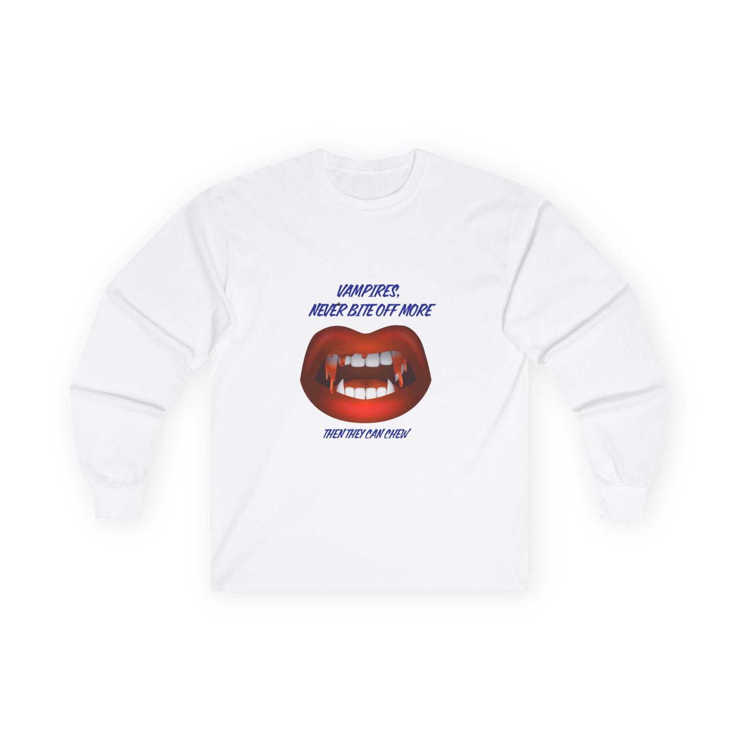 Vampire Humor Long Sleeve Tee, Unisex Halloween T-Shirt, Spooky Party, Funny Gift, Graphic Tee for Vampire Lovers, Casual Wear