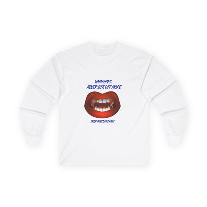 Vampire Humor Long Sleeve Tee, Unisex Halloween T-Shirt, Spooky Party, Funny Gift, Graphic Tee for Vampire Lovers, Casual Wear