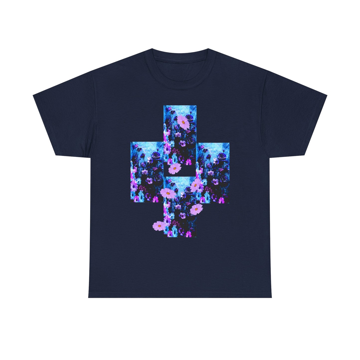 Floral Blue Cross T-Shirt — Vintage Indie Floral Graphic Tee