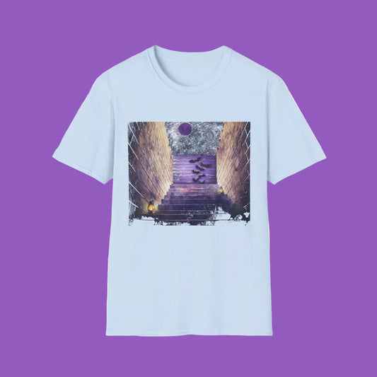 Mystical Stairway Bats Unisex T-Shirt - Softstyle Tee for Dreamers, Perfect for Gifting, Spiritual Occasions, Casual Wear, Art Lovers, [...]