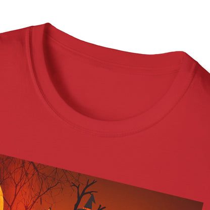 Halloween Pumpkin Tree T-Shirt, Unisex Softstyle Tee for Halloween, Spooky Vibes, Autumn Fashion, Fall Celebration Shirt