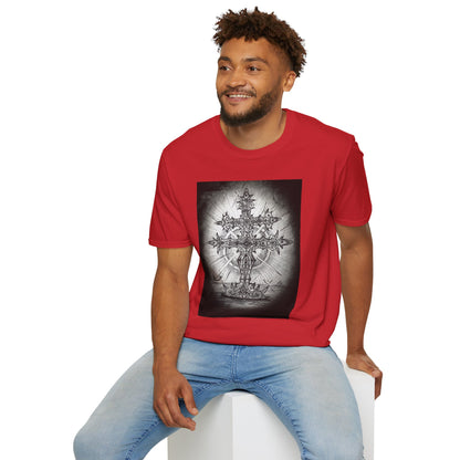 Celtic Cross Graphic Tee, Unisex Softstyle T-Shirt, Spiritual Cross Design Shirt, Casual Wear, Gift for Him/Her