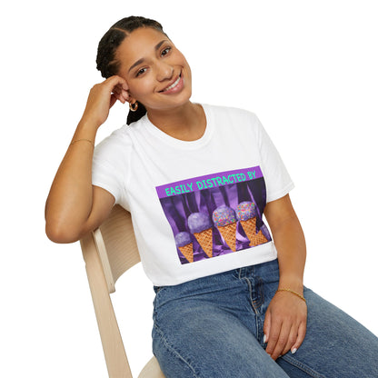 Easily Distracted By Ice Cream T-Shirt, Funny Gift for Ice Cream Lovers, Unisex Graphic Tee, Summer Shirt, Ideal for Birthdays, Casual Wear