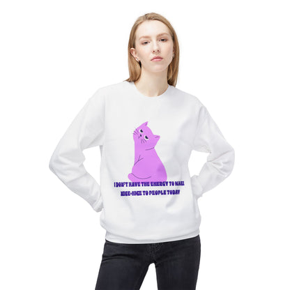 Cat Energy Sweatshirt, Cozy Unisex Crewneck, Funny Cat Lover Gift, Relaxed Fit Pullover, Perfect for Cat Lovers and Introverts