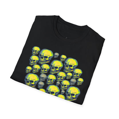 Neon Skull Cluster T-Shirt — Retro Grunge Graphic Tee for Halloween & Streetwear