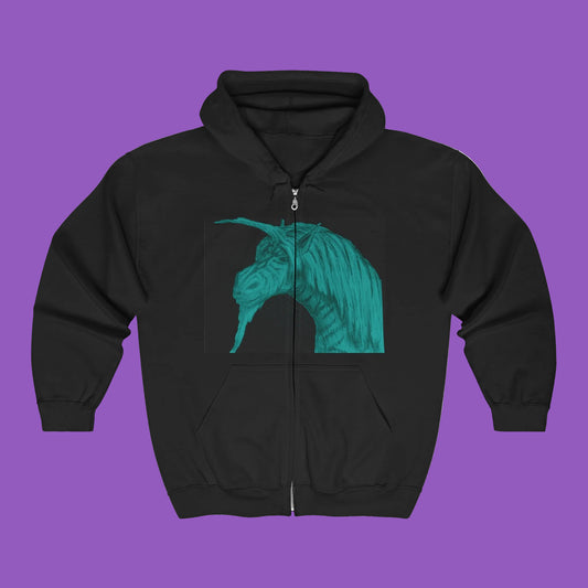 Green Unicorn Graphic Full Zip Hoodie for Animal Lovers