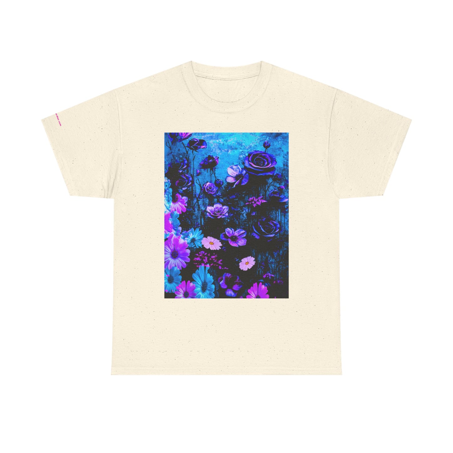 Fluorescent Floral Tee — Neon Blue & Purple Garden T-Shirt