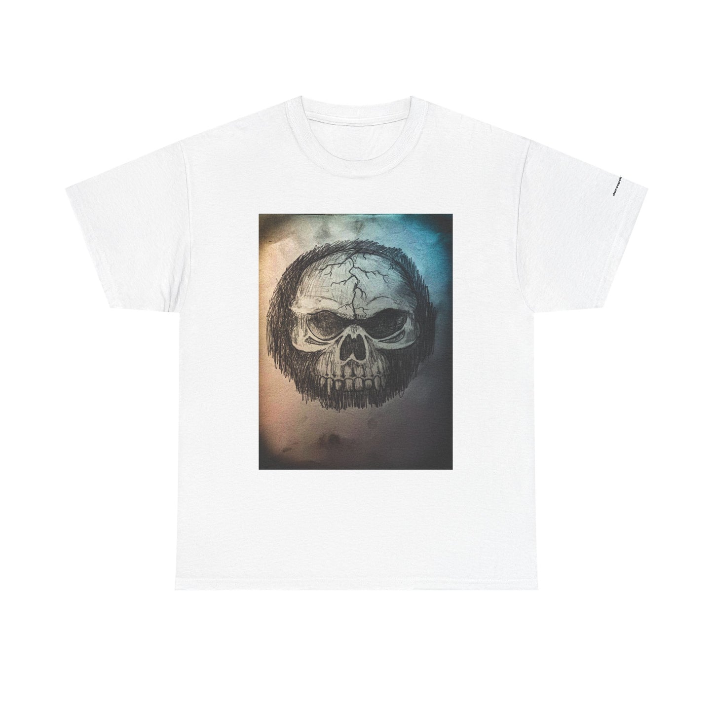 Skull Tee - Feathered Skull Hazy Border Design