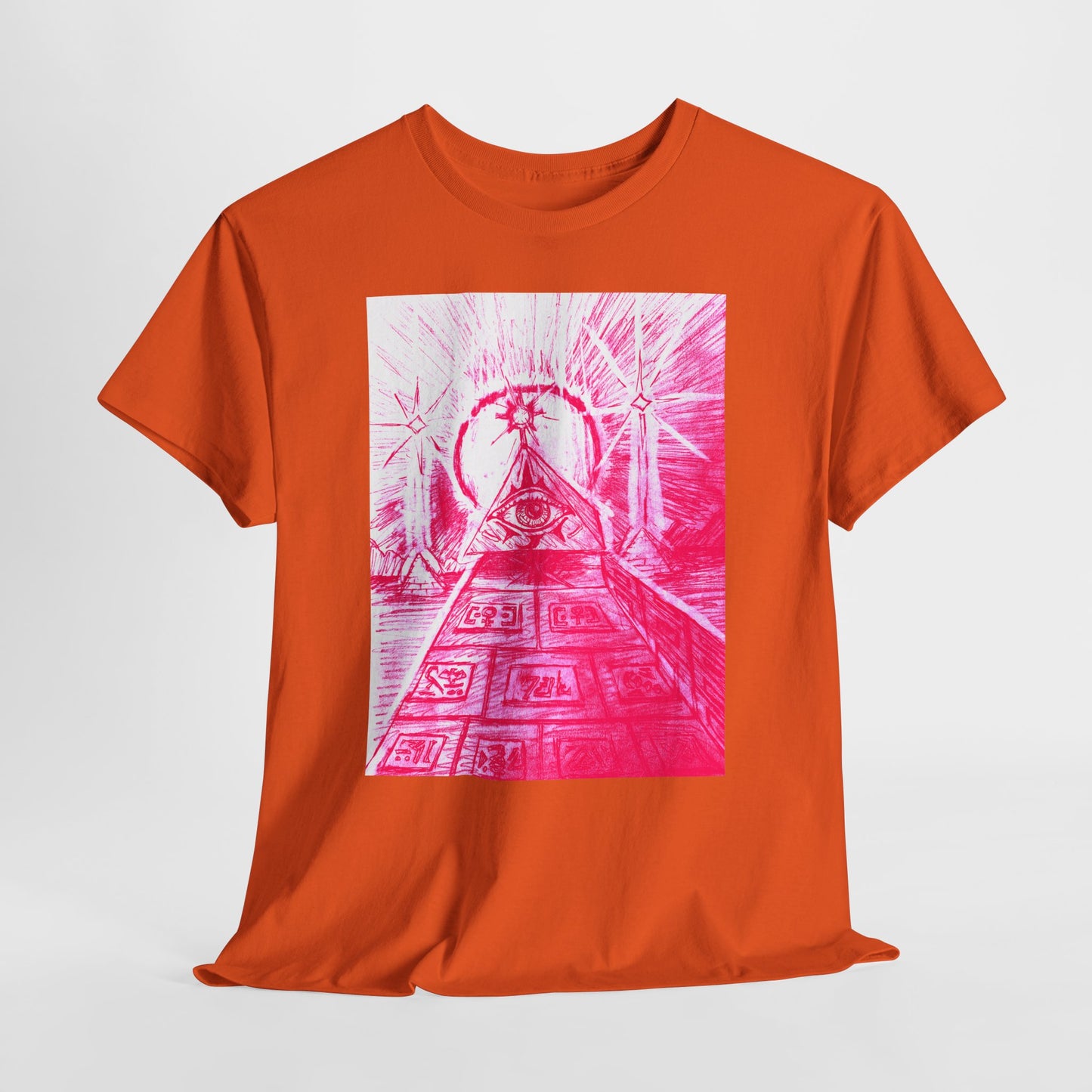 Pink Pyramid Eye Vibrant Artistic Unisex Heavy Cotton Tee | Creative Graphic Tee for Art Lovers, Casual Wear, Gifts, Festival Apparel, Statement Shirt