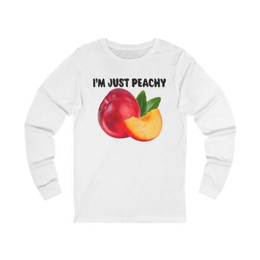 Peachy Unisex Long Sleeve Tee, Casual Wear, Fun Gift, Summer Vibes, Quirky Graphic Tee, Vegan Friendly Clothing